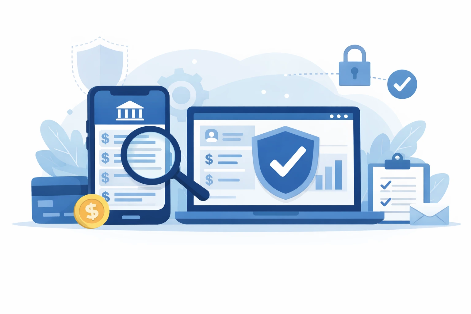 Illustration showing a bank account under review for security and verification